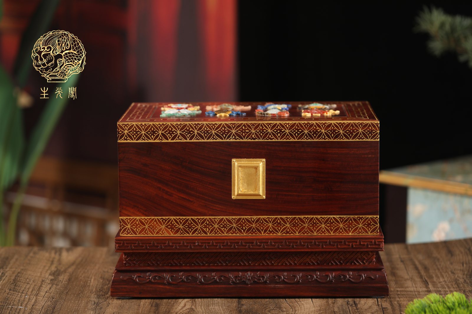 Eight Treasures Lacquer Urn